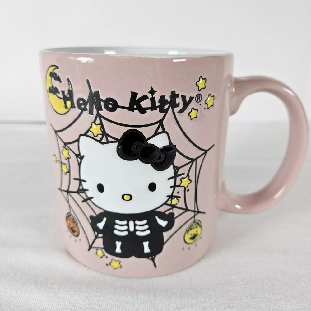 Hello Kitty Halloween Mug 20oz Pink Skeleton Pumpkin Spiderweb New 2024  Sanrio